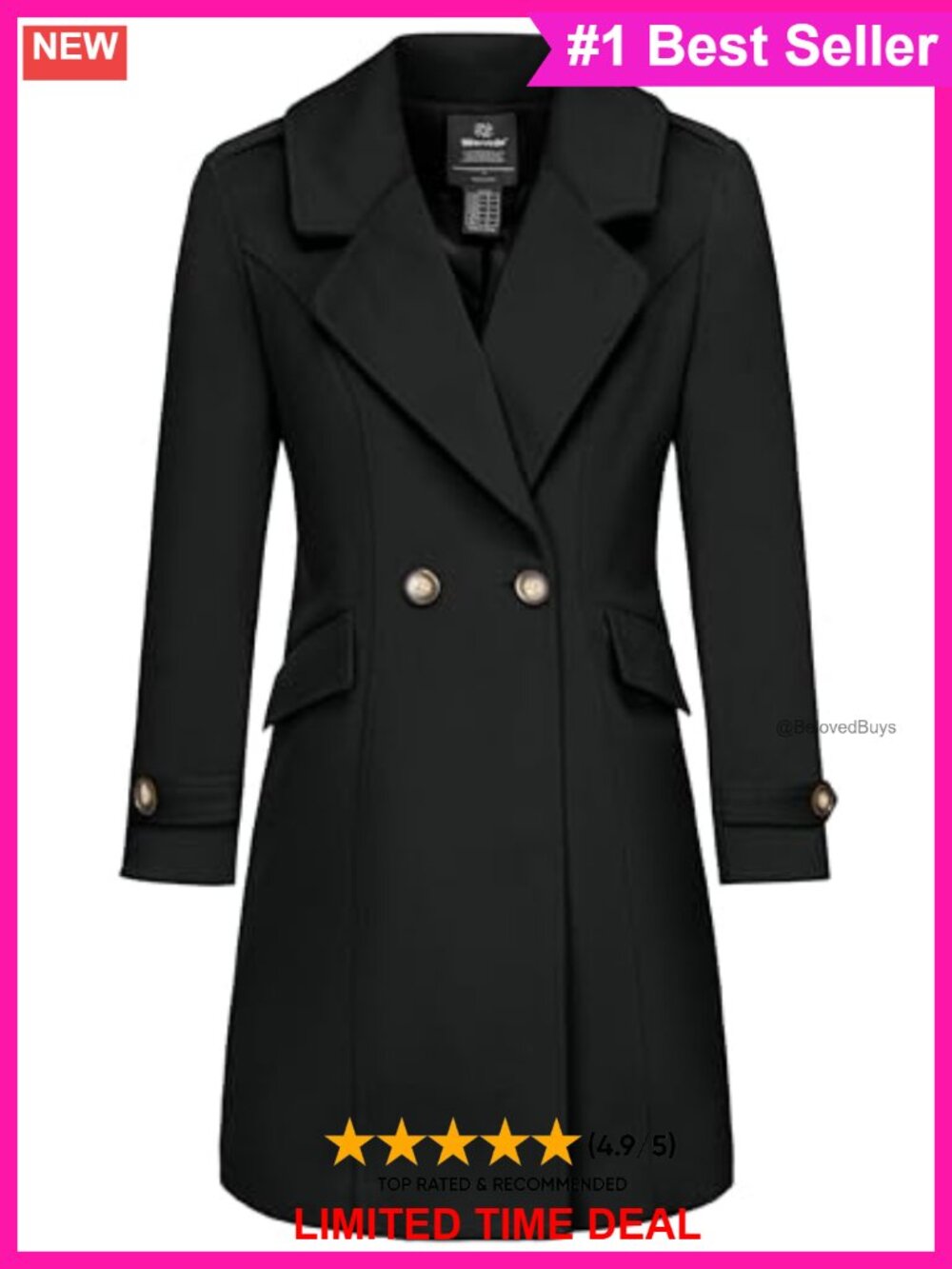 Double Breasted Pea Coat Slim Fit Trench Winter Jacket